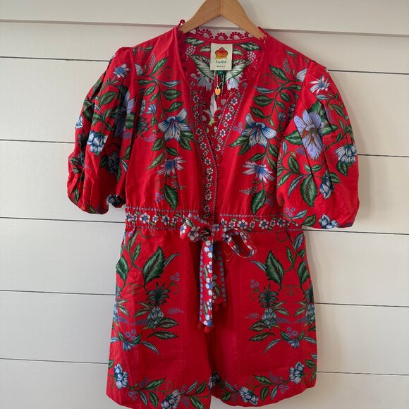FARM RIO Red Sweet Bloom Bouquet Romper - Picture 3 of 5